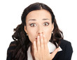 Business woman covering mouth, isolated