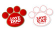 Paw print stickers with text love dog and love cat