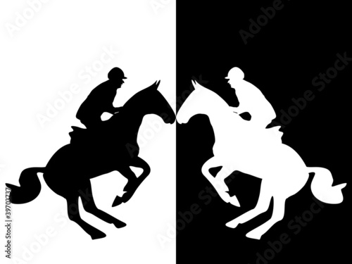 Vektor: Springreiter black and white-silhouette Springreiter black and white-silhouette
