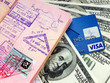 Passport with visas, money and credit card