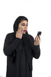 Arabian girl wearing hijab with a surprised expression