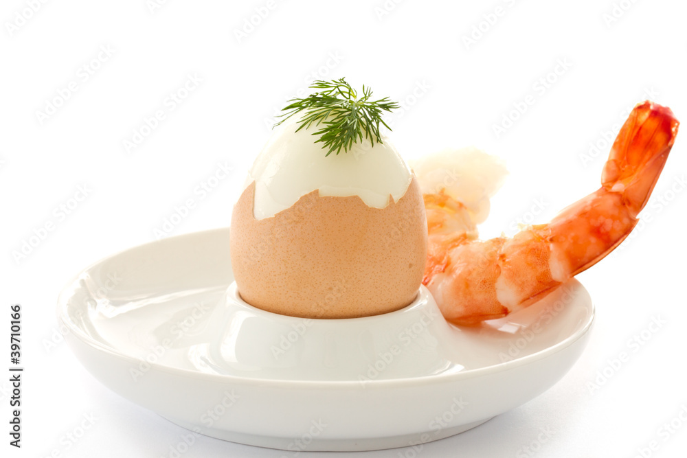 boiled egg and large shrimp