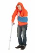 Photo: man with broken hand walking on crutc full length man with broken hand walking on crutc full length
