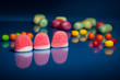 Candy assortment on blue background