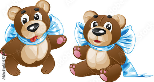 Vector: Kids soft toy - cute teddy bear with a bow in different poses Kids soft toy - cute teddy bear with a bow in different poses