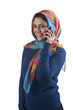 beautiful stylish islamic girl wearing hijab on the phone