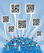 Global social media World with QR codes signs