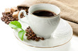 Hot coffee, coffee grains and brown sugar