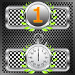 Racing first place emblem and stopwatch