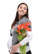 Happy pregnant woman with tulips Happy pregnant woman with tulips