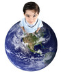 Planet earth with cute kid on