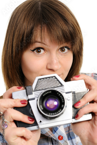 Photo: gir with vintage camera gir with vintage camera