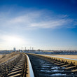 railroad to horizon under deep blue sky in sunset railroad to horizon under deep blue sky in sunset