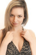 sexy woman in dark dress on white background sexy woman in dark dress on white background