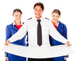 Air crew holding a model
