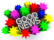 Good News, surrounded by colorful stars over white background