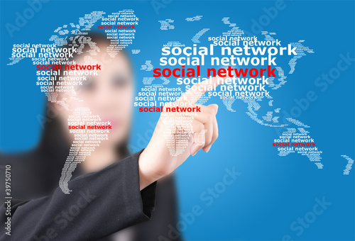 Illustration: Business lady pushing Social Network. Business lady pushing Social Network.