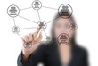 Business lady pushing Social Network.