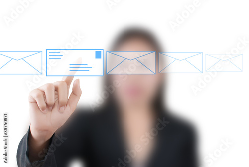 Illustration: Business lady pushing mail for social network. Business lady pushing mail for social network.