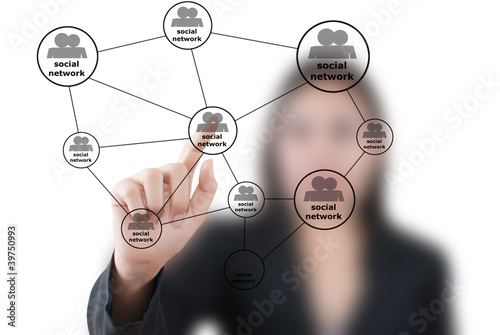 Illustration: Business lady pushing Social Network. Business lady pushing Social Network.