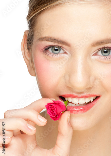 Photo: Girl with rose bud in her mouth Girl with rose bud in her mouth
