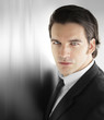 Action business man against metal