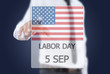 businessman pushing USA flag map.