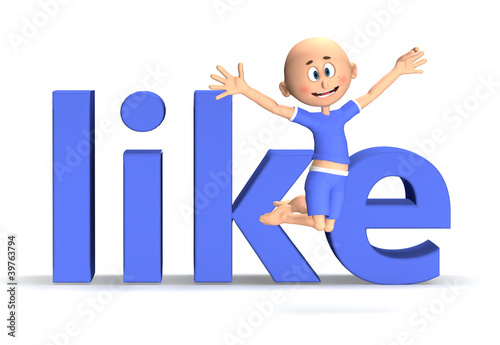 Illustration: LIKE text and a happy toon guy jumping LIKE text and a happy toon guy jumping
