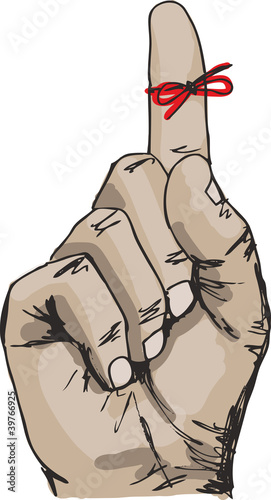 Vector: Sketch of Right hand with reminder string tied to index finger. Sketch of Right hand with reminder string tied to index finger.