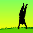 handstand on green grass black silhouette