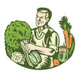 Organic Farmer Green Grocer With Vegetables Retro
