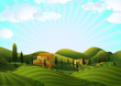 Rural landscape with fields and hills