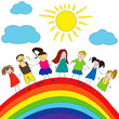 Merry children and rainbow, happy life