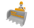 Construction worker with a bulldozer, 3d image