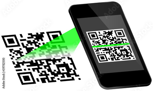 Vektor: Smartphone Scanning QR-Code Scan On Display Green Smartphone Scanning QR-Code Scan On Display Green