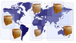 World map with boxes for international shipment World map with boxes for international shipment