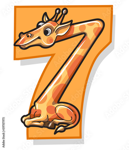 Vektor: Colorful Number Seven With Cartoon Giraffe Colorful Number Seven With Cartoon Giraffe
