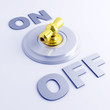 Illustration: golden toggle switch with on-off sign on a light blue background golden toggle switch with on-off sign on a light blue background