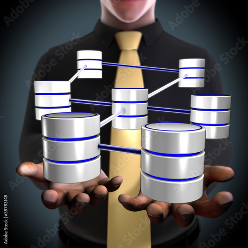 Illustration: Concept of an architect creating a database network Concept of an architect creating a database network