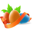 Easter egg with ribbon and green leaf