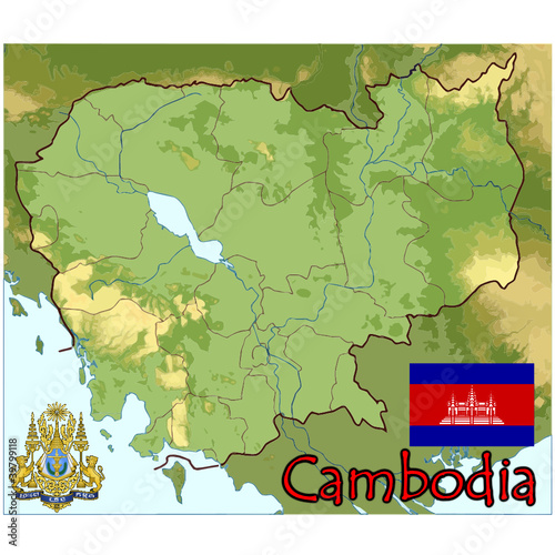 Vector: cambodia asia map flag emblem cambodia asia map flag emblem