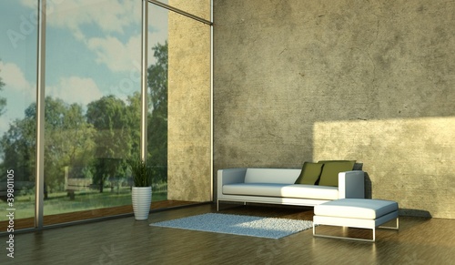 Illustration: Wohndesign - Weisses Sofa vor Fenster Wohndesign - Weisses Sofa vor Fenster