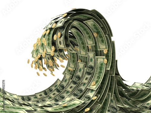 Photo: Dollars wave isolated on white Dollars wave isolated on white