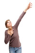 Woman reaching isolated on white background