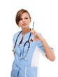 Nurse holding syringe isolated on white background