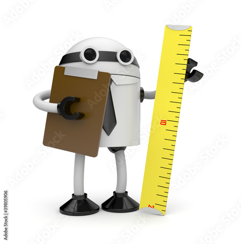 Illustration: Robot with clipboard and ruler. Inspector Robot with clipboard and ruler. Inspector