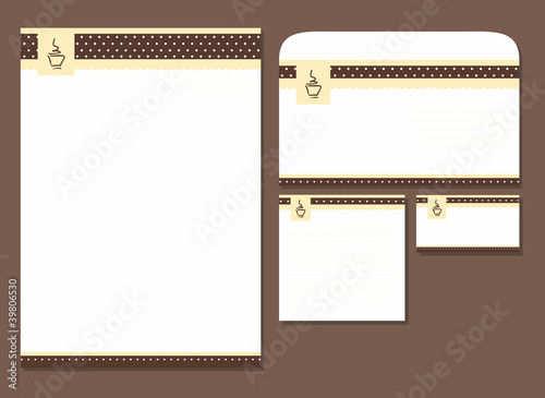Vector: cafe template blank, visiting card, notes, envelope cafe template blank, visiting card, notes, envelope