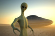 Alien in desert with UFO