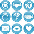 love icons on blue balls