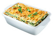 Spinach lasagna with basil and oregano Isolated. Clipping path